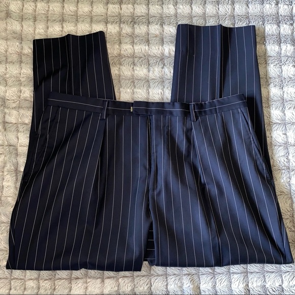 T.M.Lewin Pure Wool Pinstripe Suit sz 46R Navy - Picture 7 of 12